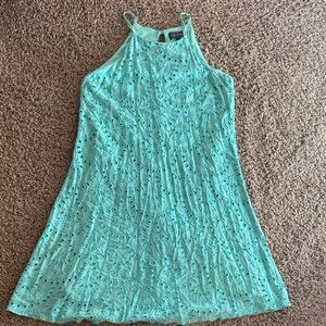 Teal Eyelet High Neck Sundress
